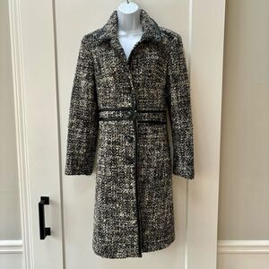 Arden B Luxe black and white tweed coat faux leather trim women’s‎ size M
